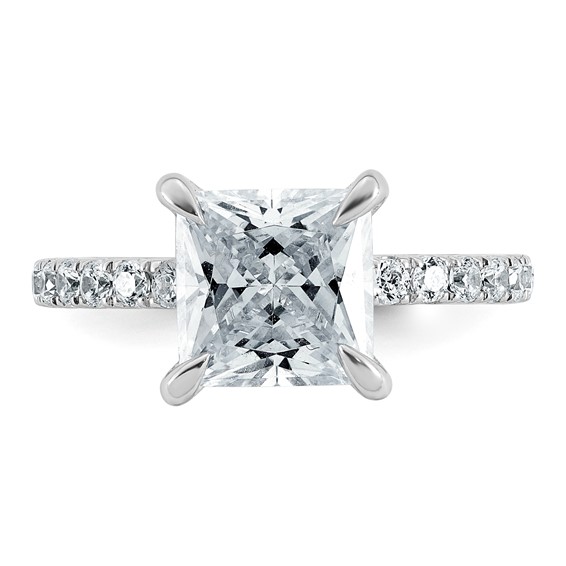 14k White Gold 3 1/2 carat Certified Lab Grown Diamond VS+ F+ Princess Complete Solitaire with Flair Engagement Ring