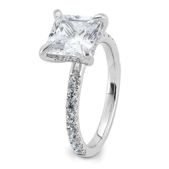 14k White Gold 3 1/2 carat Certified Lab Grown Diamond VS+ F+ Princess Complete Solitaire with Flair Engagement Ring