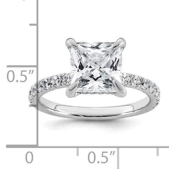 14k White Gold 3 1/2 carat Certified Lab Grown Diamond VS+ F+ Princess Complete Solitaire with Flair Engagement Ring
