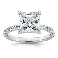 14K White Gold 3.50 Carat Certified Lab Grown Diamond VS+ F+ Princess Complete Solitaire Ring with Flair Engagement view 1