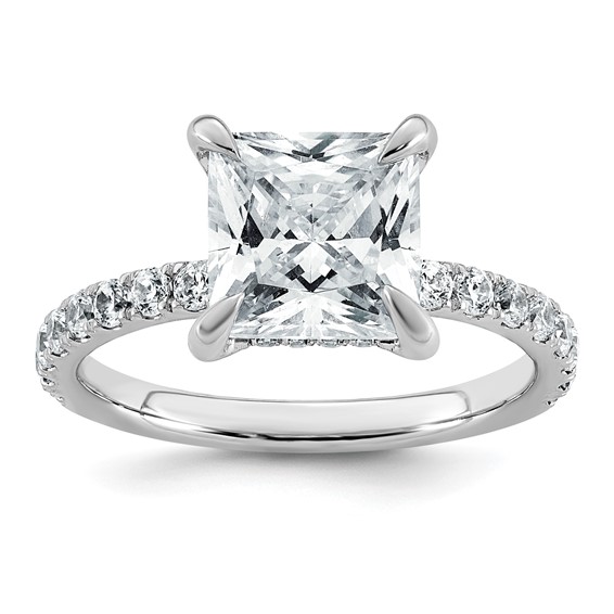 14k White Gold 3 1/2 carat Certified Lab Grown Diamond VS+ F+ Princess Complete Solitaire with Flair Engagement Ring