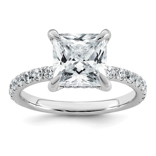 14K White Gold 3.50 Carat Certified Lab Grown Diamond VS SI+ G+ Princess Complete Solitaire Ring with Flair Engagement