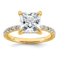 14K Yellow Gold 3.50 Carat Certified Lab Grown Diamond VS SI+ G+ Princess Complete Solitaire Ring with Flair Engagement view 1