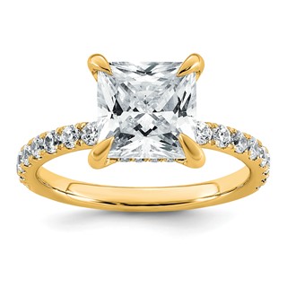 14k 3 1/2 carat Certified Lab Grown Diamond VS+ F+ Princess Complete Solitaire with Flair Engagement Ring
