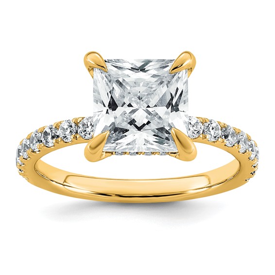 14k 3 1/2 carat Certified Lab Grown Diamond VS+ F+ Princess Complete Solitaire with Flair Engagement Ring