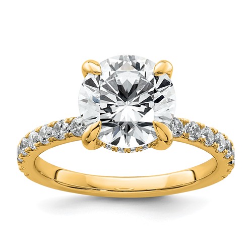 14K Yellow Gold 3.50 Carat Certified Lab Grown Diamond VS SI+ G+ Round Complete Solitaire Ring with Flair Engagement