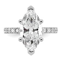 14K White Gold 4.62 Carat Certified Lab Grown Diamond VS+ F+ Marquise Complete Solitaire Ring with Flair Engagement view 4
