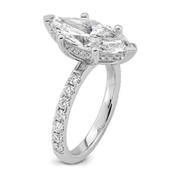14k White Gold 4 5/8 carat Certified Lab Grown Diamond VS/SI+ G+ Marquise Complete Solitaire with Flair Engagement Ring
