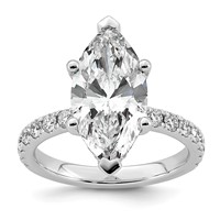 14K White Gold 4.62 Carat Certified Lab Grown Diamond VS+ F+ Marquise Complete Solitaire Ring with Flair Engagement view 1