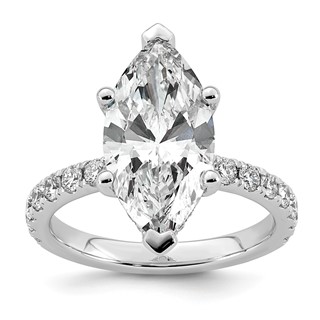 14k White Gold 4 5/8 carat Certified Lab Grown Diamond VS+ F+ Marquise Complete Solitaire with Flair Engagement Ring