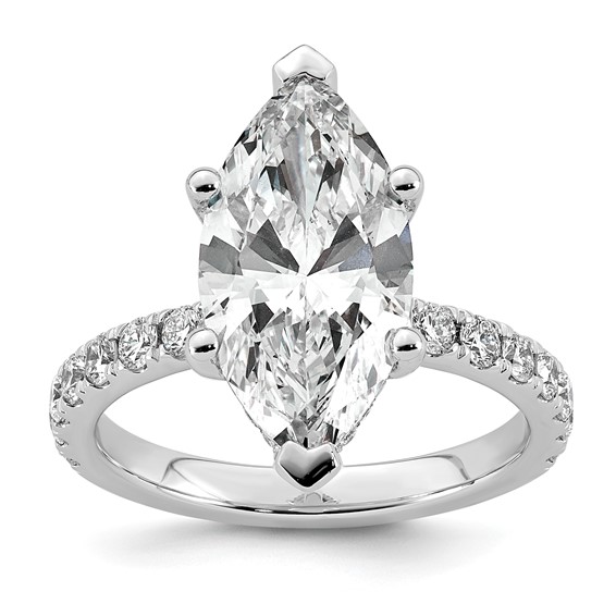 14k White Gold 4 5/8 carat Certified Lab Grown Diamond VS/SI+ G+ Marquise Complete Solitaire with Flair Engagement Ring