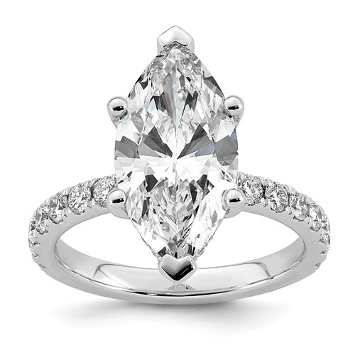 14K White Gold 4.62 Carat Certified Lab Grown Diamond VS SI+ G+ Marquise Complete Solitaire Ring with Flair Engagement