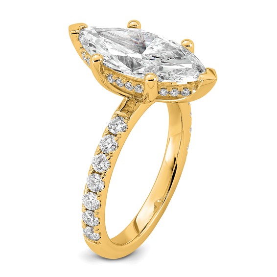 14k 4 5/8 carat Certified Lab Grown Diamond VS/SI+ G+ Marquise Complete Solitaire with Flair Engagement Ring
