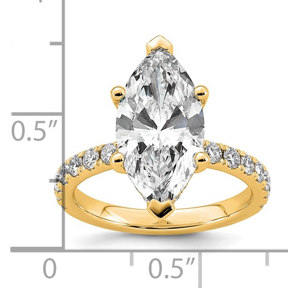 14k 4 5/8 carat Certified Lab Grown Diamond VS/SI+ G+ Marquise Complete Solitaire with Flair Engagement Ring