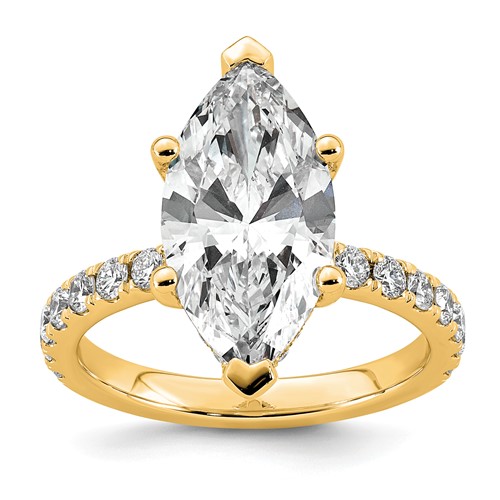 14K Yellow Gold 4.62 Carat Certified Lab Grown Diamond VS SI+ G+ Marquise Complete Solitaire Ring with Flair Engagement