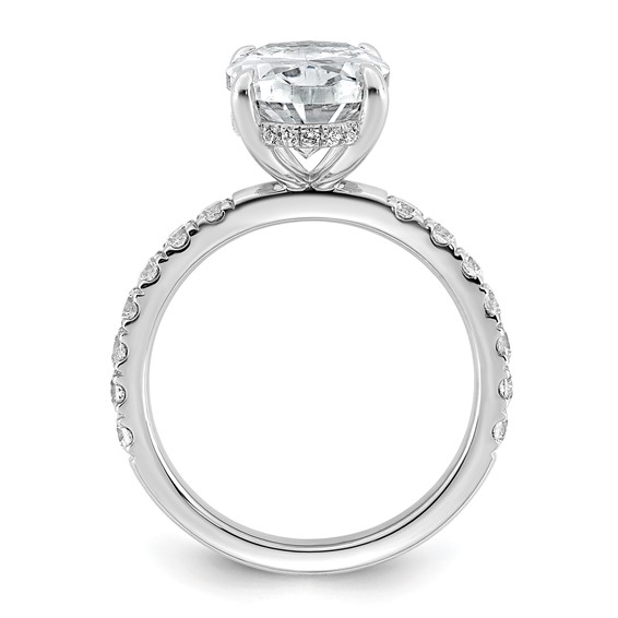 14k White Gold 4 5/8 carat Certified Lab Grown Diamond VS+ F+ Oval Complete Solitaire with Flair Engagement Ring