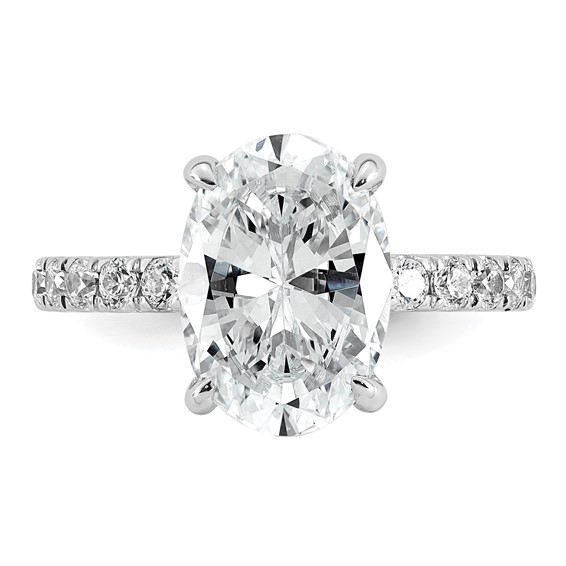 14k White Gold 4 5/8 carat Certified Lab Grown Diamond VS+ F+ Oval Complete Solitaire with Flair Engagement Ring