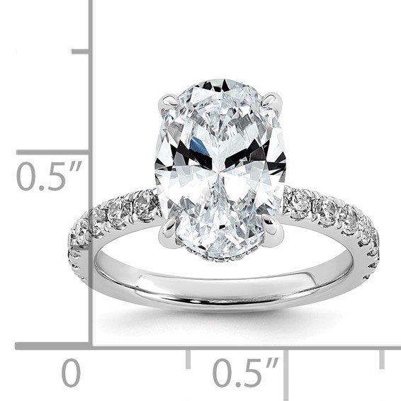 14k White Gold 4 5/8 carat Certified Lab Grown Diamond VS+ F+ Oval Complete Solitaire with Flair Engagement Ring
