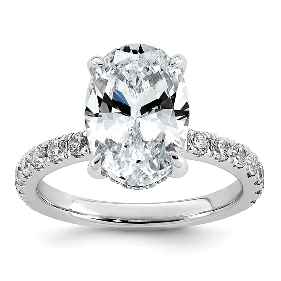 14k White Gold 4 5/8 carat Certified Lab Grown Diamond VS+ F+ Oval Complete Solitaire with Flair Engagement Ring