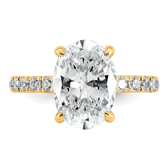 14k 4 5/8 carat Certified Lab Grown Diamond VS/SI+ G+ Oval Complete Solitaire with Flair Engagement Ring