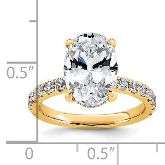 14k 4 5/8 carat Certified Lab Grown Diamond VS/SI+ G+ Oval Complete Solitaire with Flair Engagement Ring