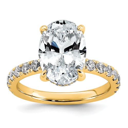 14K Yellow Gold 4.62 Carat Certified Lab Grown Diamond VS+ F+ Oval Complete Solitaire Ring with Flair Engagement