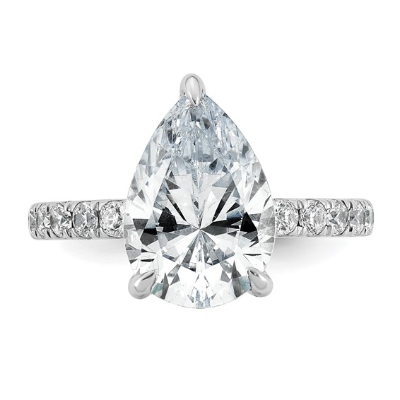 14k White Gold 4 3/4 carat Certified Lab Grown Diamond VS+ F+ Pear Complete Solitaire with Flair Engagement Ring