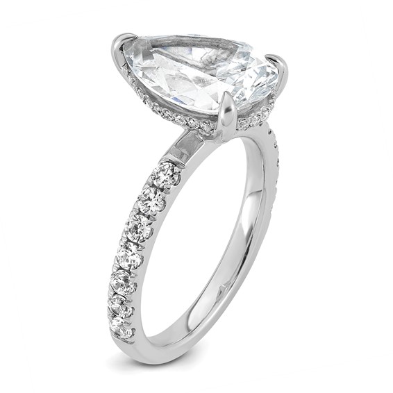 14k White Gold 4 3/4 carat Certified Lab Grown Diamond VS+ F+ Pear Complete Solitaire with Flair Engagement Ring