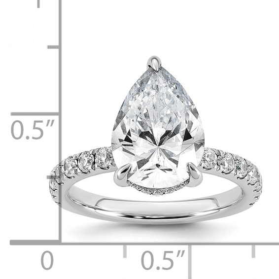 14k White Gold 4 3/4 carat Certified Lab Grown Diamond VS+ F+ Pear Complete Solitaire with Flair Engagement Ring