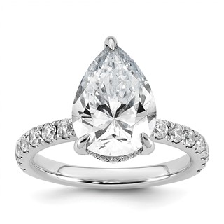 14k White Gold 4 3/4 carat Certified Lab Grown Diamond VS/SI+ G+ Pear Complete Solitaire with Flair Engagement Ring