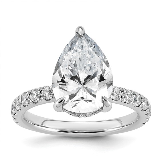 14k White Gold 4 3/4 carat Certified Lab Grown Diamond VS+ F+ Pear Complete Solitaire with Flair Engagement Ring