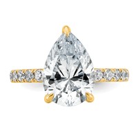 14K Yellow Gold 4.75 Carat Certified Lab Grown Diamond VS+ F+ Pear Complete Solitaire Ring with Flair Engagement view 4