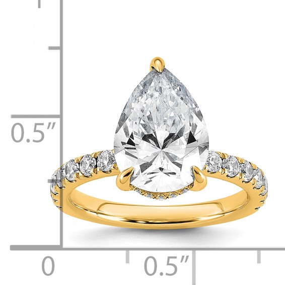 14k 4 3/4 carat Certified Lab Grown Diamond VS/SI+ G+ Pear Complete Solitaire with Flair Engagement Ring