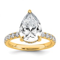 14K Yellow Gold 4.75 Carat Certified Lab Grown Diamond VS+ F+ Pear Complete Solitaire Ring with Flair Engagement view 1
