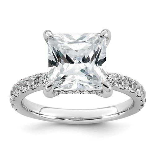 14K White Gold 4.38 Carat Certified Lab Grown Diamond VS+ F+ Princess Complete Solitaire Ring with Flair Engagement