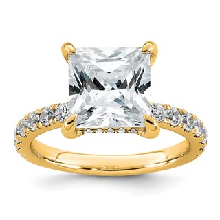 14k 4 3/8 carat Certified Lab Grown Diamond VS+ F+ Princess Complete Solitaire with Flair Engagement Ring