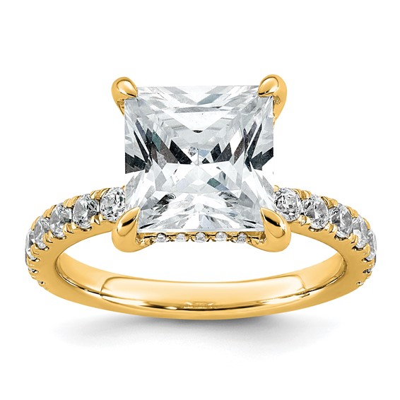 14k 4 3/8 carat Certified Lab Grown Diamond VS/SI+ G+ Princess Complete Solitaire with Flair Engagement Ring