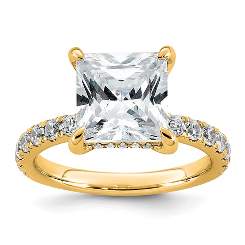 14K Yellow Gold 4.38 Carat Certified Lab Grown Diamond VS SI+ G+ Princess Complete Solitaire Ring with Flair Engagement