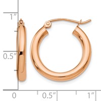 14K Rose Gold 3x 20mm Polished Lightweight Tube Hoop Earrings view 4
