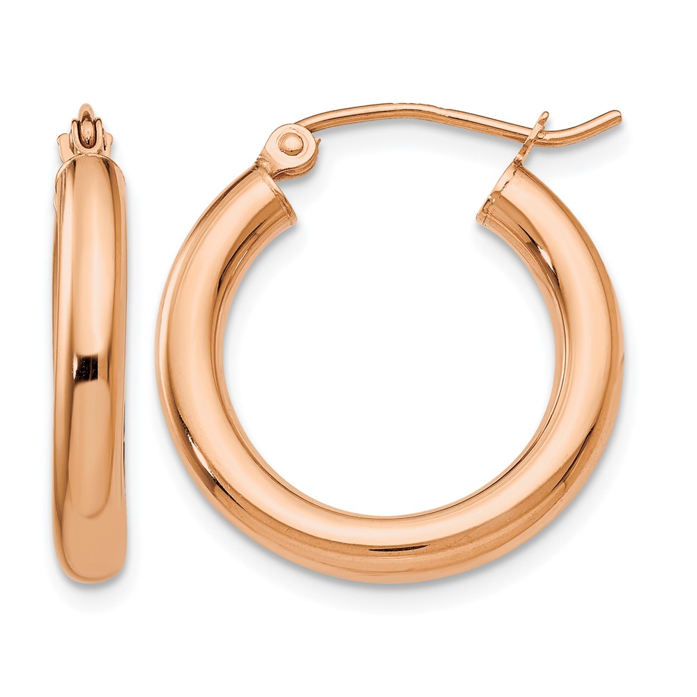 14k Rose Gold Polished 3mm Lightweight Tube Hoop Earrings (T1004)