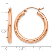 14K Rose Gold 3x 25mm Polished Lightweight Tube Hoop Earrings view 4