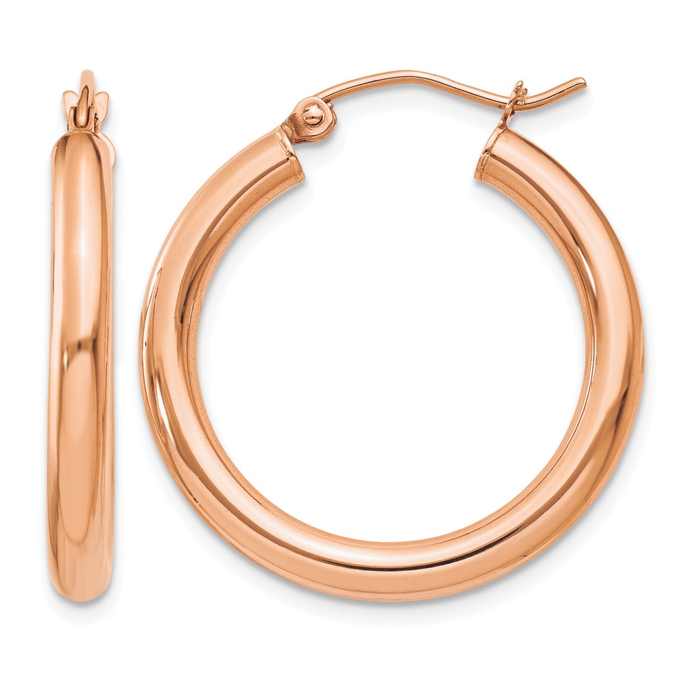 14K Rose Gold 3x 25mm Polished Lightweight Tube Hoop Earrings