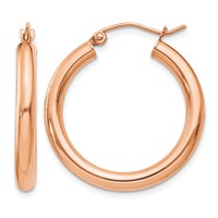 14K Rose Gold 3x 25mm Polished Lightweight Tube Hoop Earrings view 1