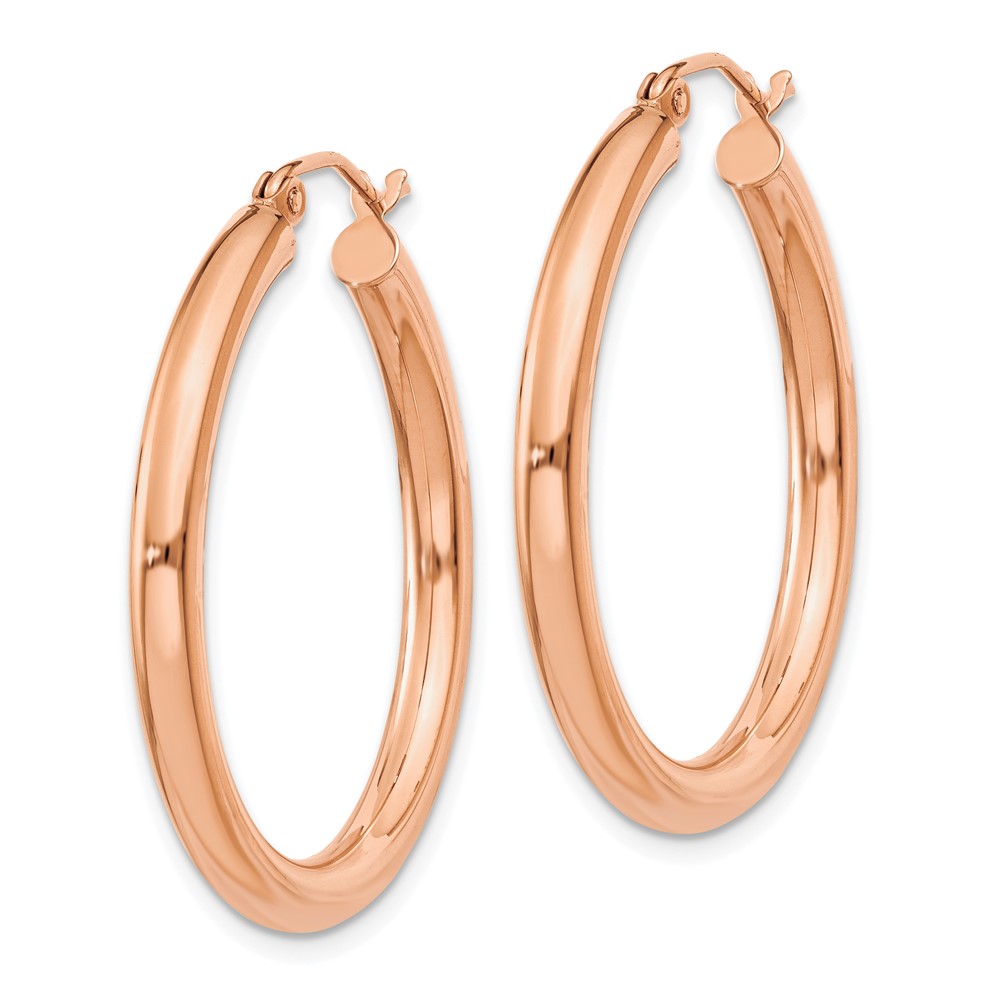 14k Rose Gold Polished 3mm Lightweight Tube Hoop Earrings (T1006)