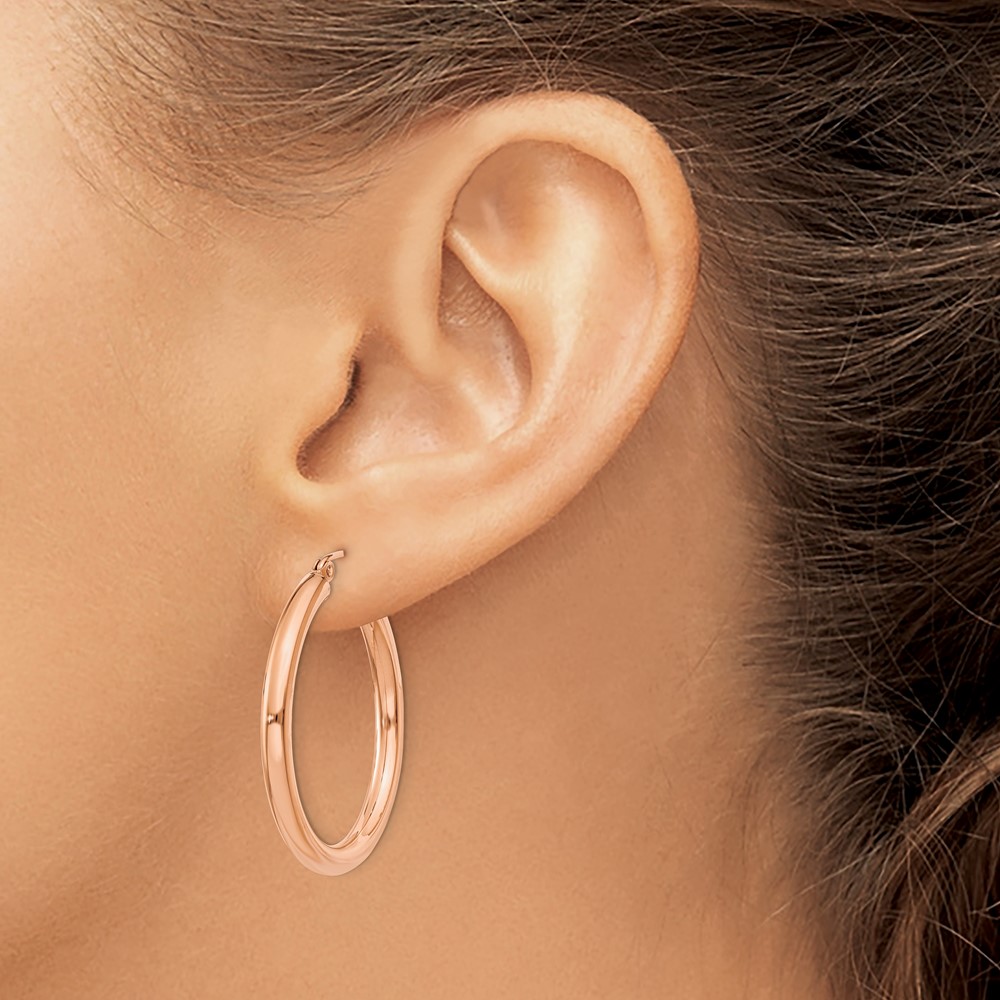 14k Rose Gold Polished 3mm Lightweight Tube Hoop Earrings (T1006)