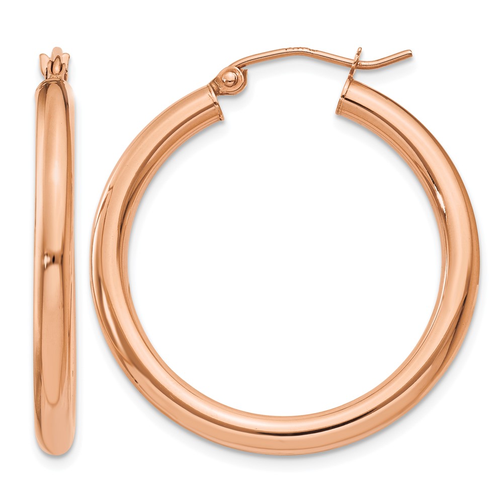 14k Rose Gold Polished 3mm Lightweight Tube Hoop Earrings (T1006)