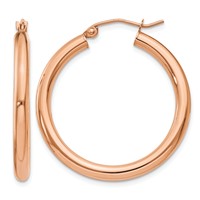 14K Rose Gold 3x 30mm Polished Lightweight Tube Hoop Earrings view 1