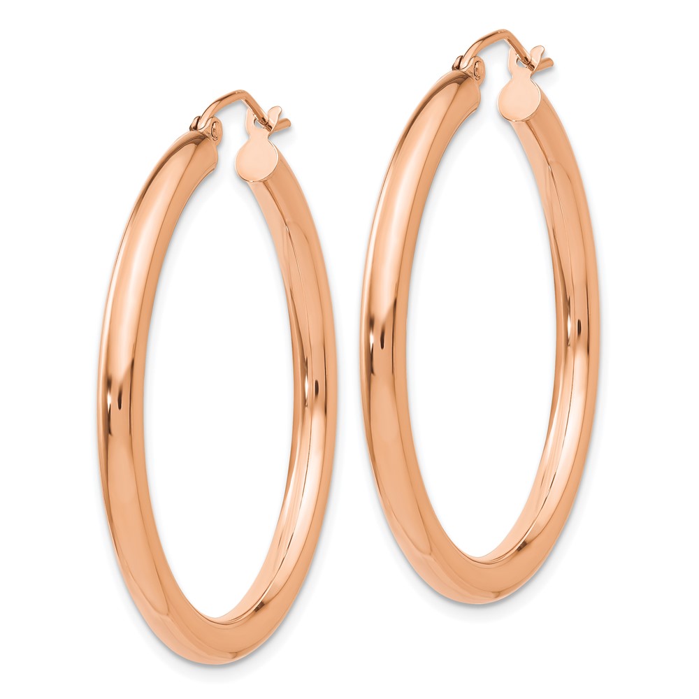 14k Rose Gold Polished 3mm Lightweight Tube Hoop Earrings (T1007)