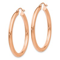 14K Rose Gold 3x 35mm Polished Lightweight Tube Hoop Earrings view 2
