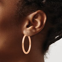 14K Rose Gold 3x 35mm Polished Lightweight Tube Hoop Earrings view 3